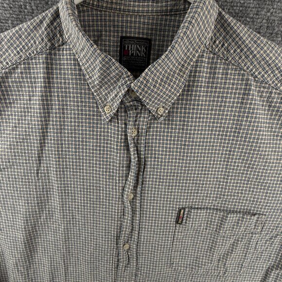 Think Pink Men Long Sleeve Button Up Shirt Blue Beige Check 2XL Pocket Adult - Picture 1 of 16